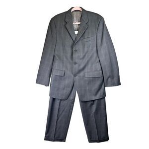 Calvin Klein 2PCs Suit Blazer Men 38R Pants 31"x29" Cuff 100% Wool Textured Gray